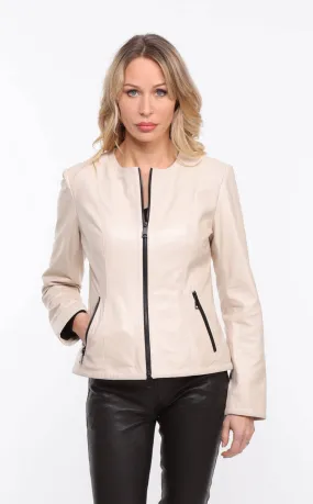 Veste courte cuir femme ecru